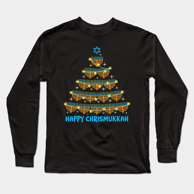 Happy Chrismukkah Menorah Christmas Tree Hanukkah Sleep Long Sleeve T-Shirt by eylaaadamf